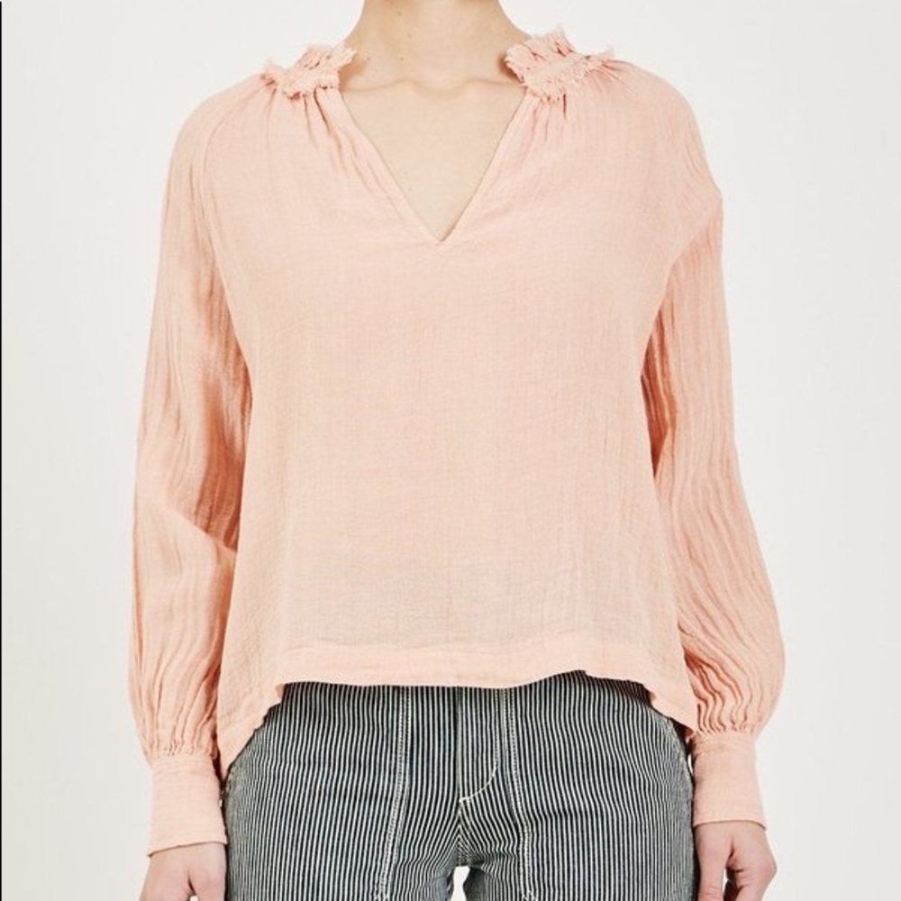 Gorgeous linen Masscob Morant top in peach, large - Picture 8 of 10